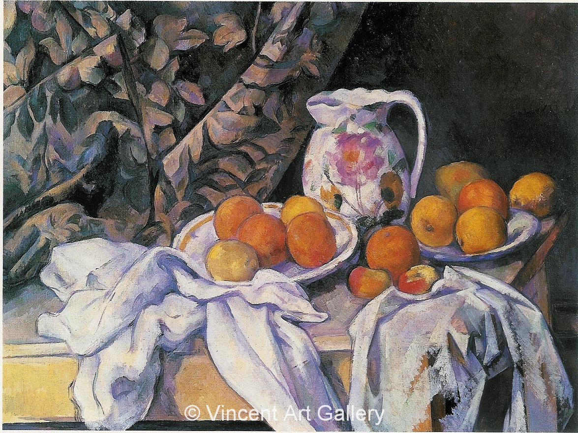 A258, CEZANNE, Still Life with Curtain and Flowered Decanter
